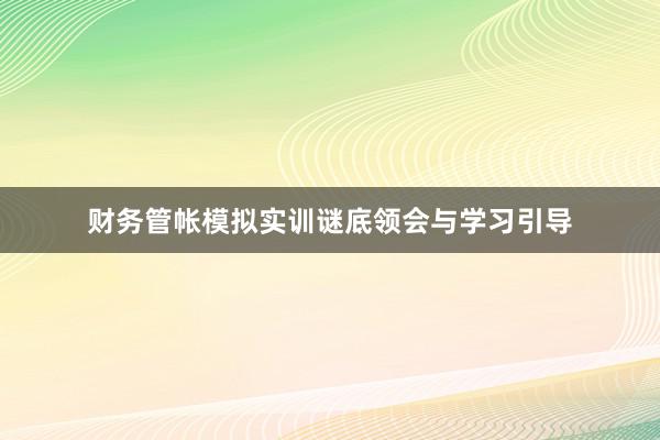 财务管帐模拟实训谜底领会与学习引导